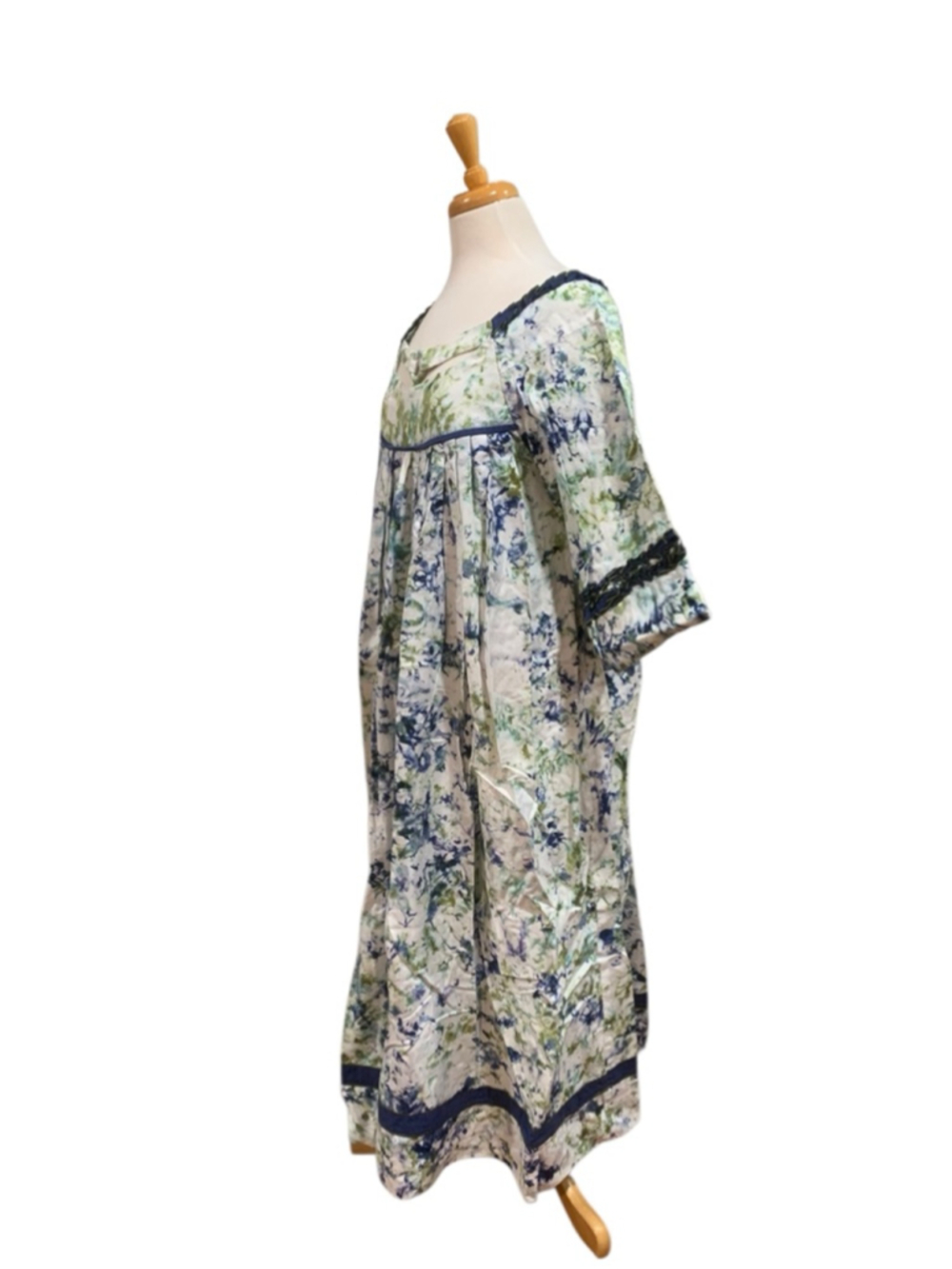 Vntg 70’s handmade tie dye elbow sleeve house dress w/huge sweep sz L - Picture 7 of 8